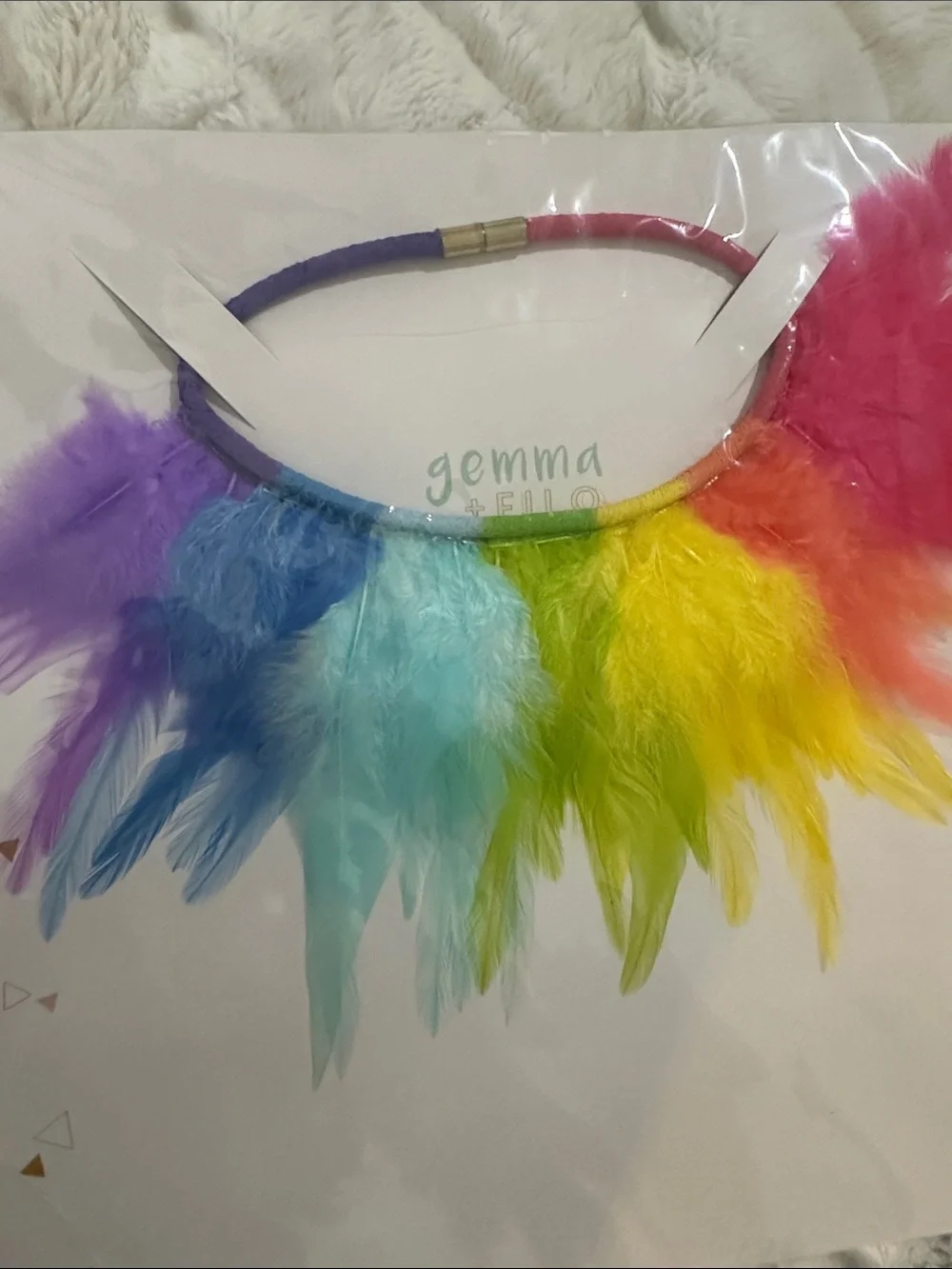 Gemma & Filo Colorful Feather Necklace with Rainbow Feathers 🌈